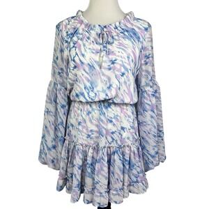 BuddyLove Zozo Marble Mini Dress S Blue Purple Ruffle Bell Sleeve NWT